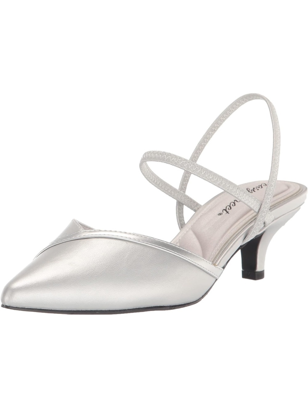 Easy Street Silver Pointed Toe Slingback Kitten Heel - Women's Dress Shoe